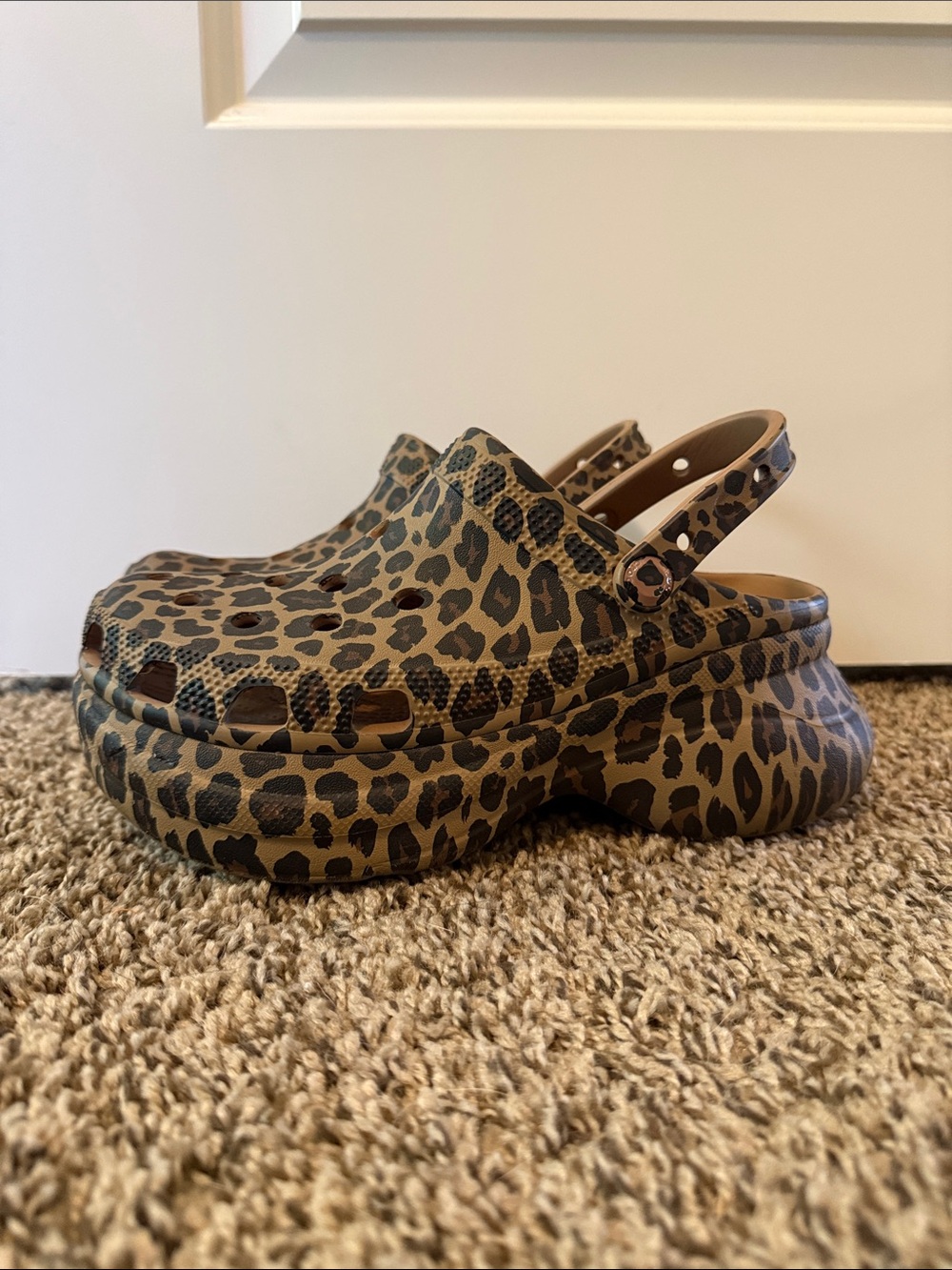CROCS BAE Leopard Print Platform Clogs in Brown and Black
